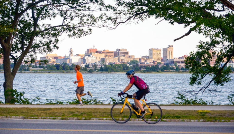 cycling and jogging, Portland, ME